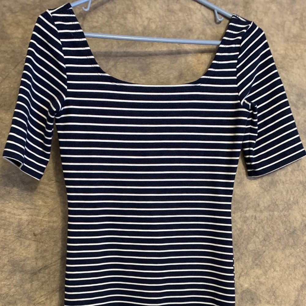 Navy and white striped dress